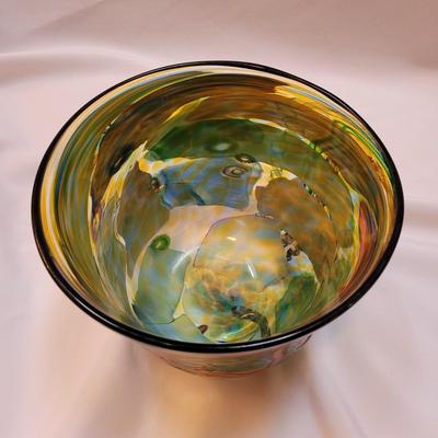 Colorful Art Glass Bowl, Signed (DR-EL)