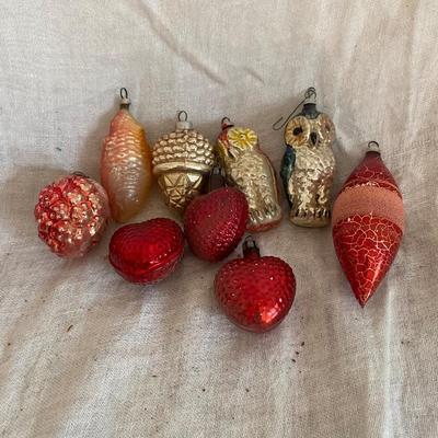 Vintage Pine cone, owl and heart Christmas ornaments