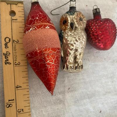 Vintage Pine cone, owl and heart Christmas ornaments