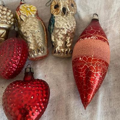 Vintage Pine cone, owl and heart Christmas ornaments