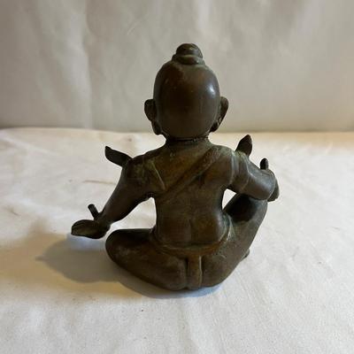 Solid Brass Seated Person & Wooden Ganesha Statuette (LR-MG)
