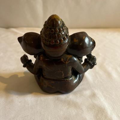 Solid Brass Seated Person & Wooden Ganesha Statuette (LR-MG)