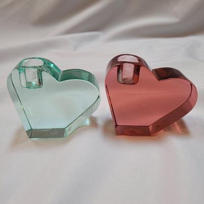 Two Moser Heart Glass Candleholders (DR-EL)