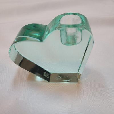 Two Moser Heart Glass Candleholders (DR-EL)