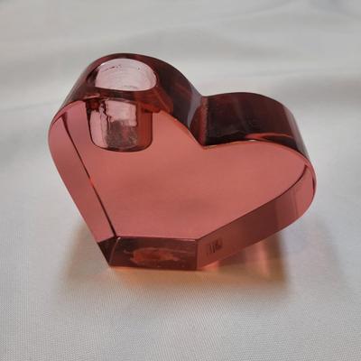 Two Moser Heart Glass Candleholders (DR-EL)