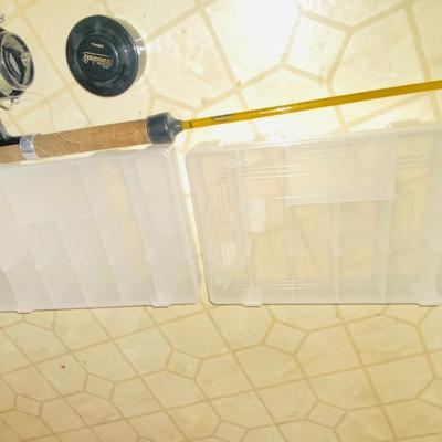 WONDERLOO FISHING POLE WITH GARCIA MITCHELL 300 REEL AND CABELA'S ORGANIZERS