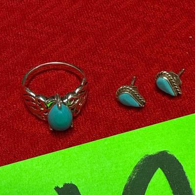 J24-925 stamped Sterling ring and earrings(No stamp found)
