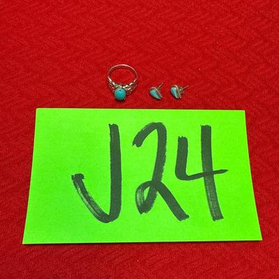 J24-925 stamped Sterling ring and earrings(No stamp found)