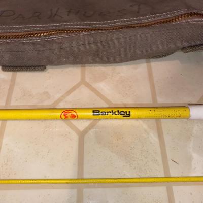 ARMY DUFFLE BAG, FISHING POLE AND VINTAGE HEDDON PAL & MORE