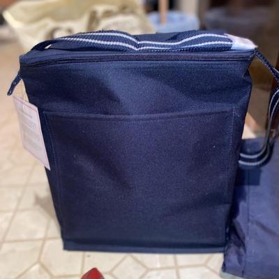 THIRTY ONE TRAVEL BLANKET, INSULATED BAG, HAND DUMBBELLS AND ANKLE WEIGHTS PLUS AN EXERCISE BALL