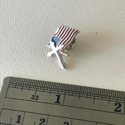 Unmarked flag and cross push pin vintage