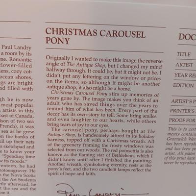 PAUL LANDRY "CHRISTMAS CAROUSEL PONY" W/COA, "SANTA SMALL" SIGNED BY S. CLOSE HOLIDAY ARTWORK
