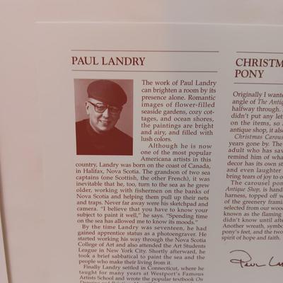 PAUL LANDRY "CHRISTMAS CAROUSEL PONY" W/COA, "SANTA SMALL" SIGNED BY S. CLOSE HOLIDAY ARTWORK
