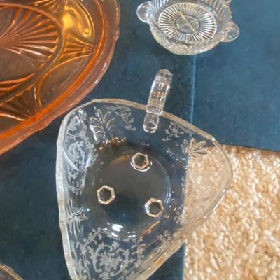 PINK DEPRESSION GLASS AND OTHER VINTAGE GLASS