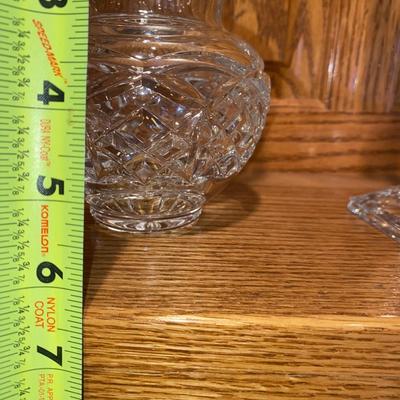 LEAD CRYSTAL CANDLE HOLDERS AND HAND PAINTED ASIAN GINGER JAR