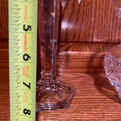 LEAD CRYSTAL CANDLE HOLDERS AND HAND PAINTED ASIAN GINGER JAR