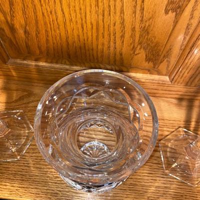 BEAUTIFUL LEAD CRYSTAL CANDLESTICK HOLDERS AND A CRYSTAL VASE