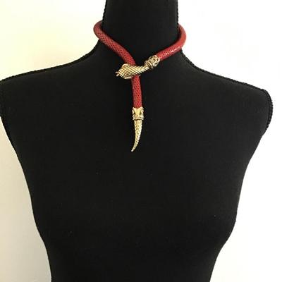 RARE DL Auld Red Mesh snake wrap necklace & gold tone