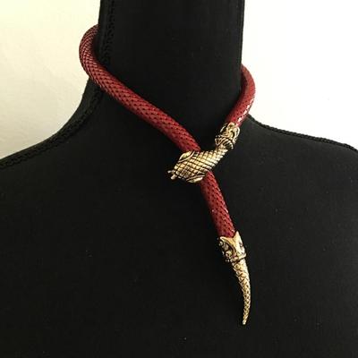 RARE DL Auld Red Mesh snake wrap necklace & gold tone
