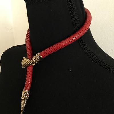 RARE DL Auld Red Mesh snake wrap necklace & gold tone