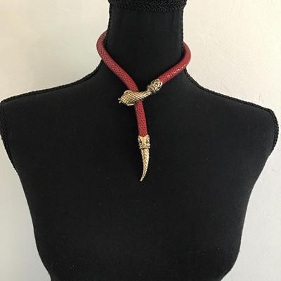 RARE DL Auld Red Mesh snake wrap necklace & gold tone