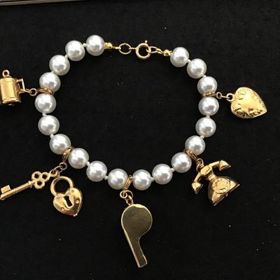 Charm Bracelet White Faux Pearl