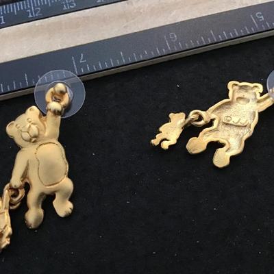 Vintage JJ Teddy Bear Earrings