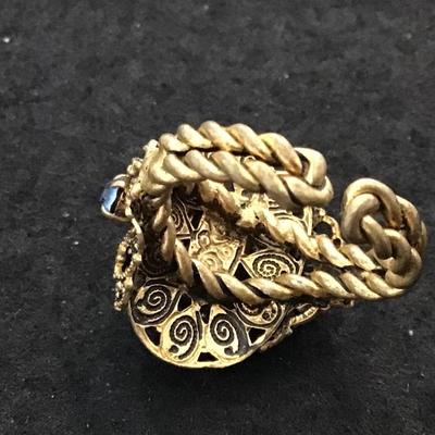 Gorgeous Vintage Czechoslovakia Adjustable Blue Cocktail Ring