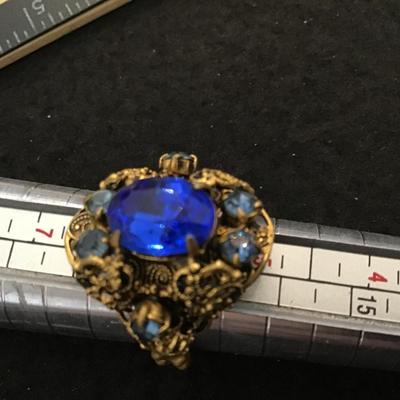 Gorgeous Vintage Czechoslovakia Adjustable Blue Cocktail Ring