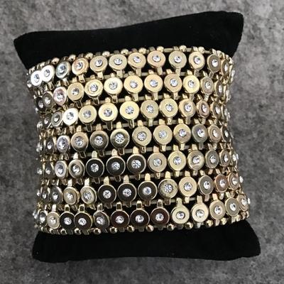 Vintage Roxanne Assoulin RA rhinestone chunky heavy gold tone, stretch bracelet