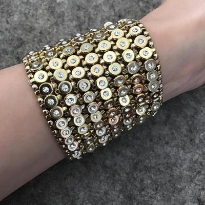 Vintage Roxanne Assoulin RA rhinestone chunky heavy gold tone, stretch bracelet