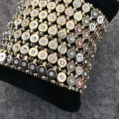 Vintage Roxanne Assoulin RA rhinestone chunky heavy gold tone, stretch bracelet