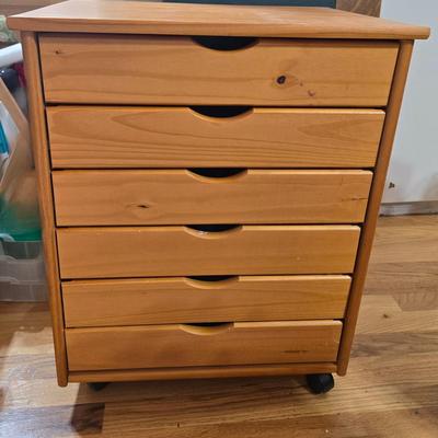 6 Drawer Wood Cabinet on Casters