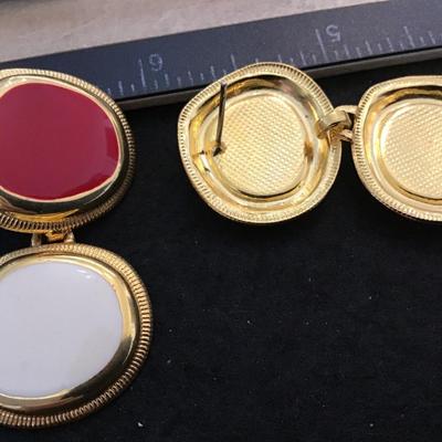 Red ,Cream Enamel Earrings Vintage