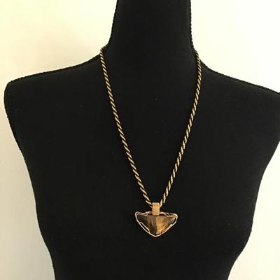 Beautiful vintage, Trifari, chain necklace and beautiful, vintage, tigers, eye pendant