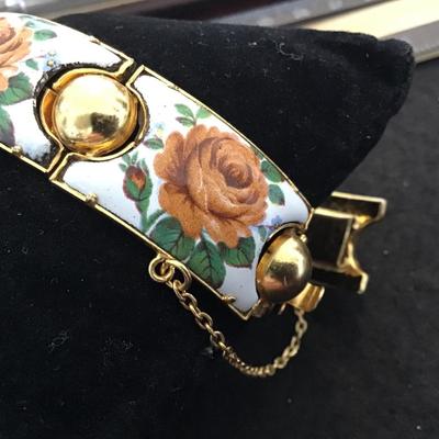 Rose Panel Link Bracelet Safety Chain Gold Spaceers