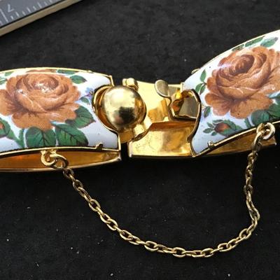 Rose Panel Link Bracelet Safety Chain Gold Spaceers