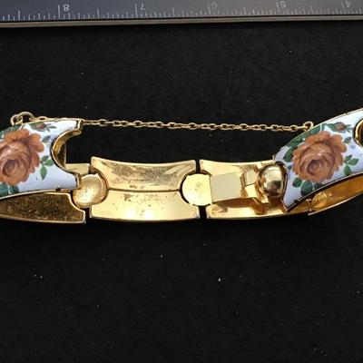 Rose Panel Link Bracelet Safety Chain Gold Spaceers