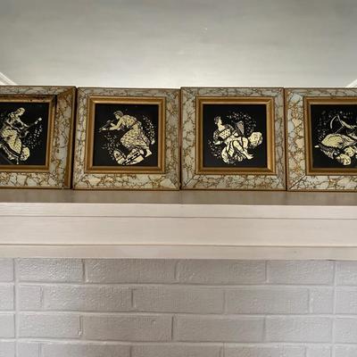 VTG Mid-Century Gilded Gold Marbled Mirror Black Wall MCM