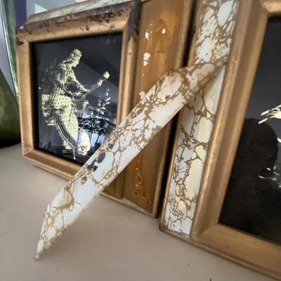 VTG Mid-Century Gilded Gold Marbled Mirror Black Wall MCM