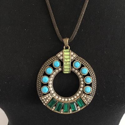 S A Q bronze, toned, rhinestone, pendant, fashion, necklace