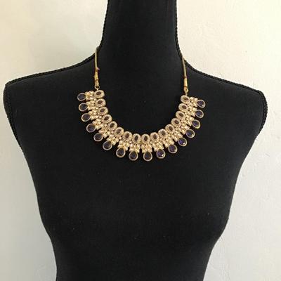 Beautiful, gold tone, rhinestone bib, statement, necklace