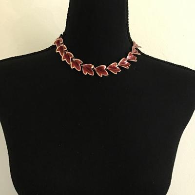 Vintage Red enameled leaf choker type bracelet