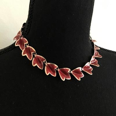 Vintage Red enameled leaf choker type bracelet