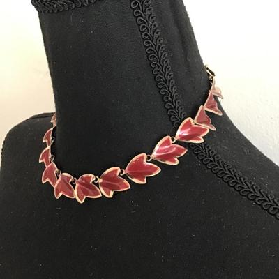 Vintage Red enameled leaf choker type bracelet