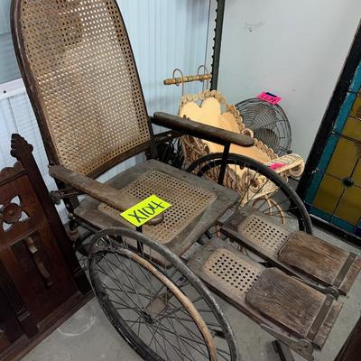 X104-Antique Wood and rattan wheelchair