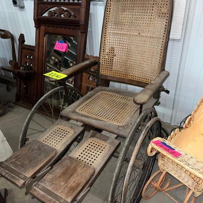 X104-Antique Wood and rattan wheelchair