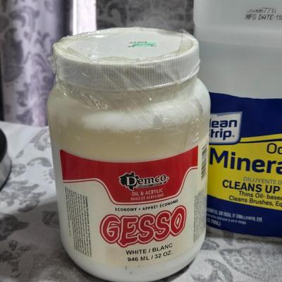 Mineral Spirits, Paint Brushes and Holder, and Gesso
