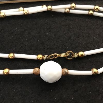 White Glass Tubes and White Glass Bead Gold Spacers Vintage