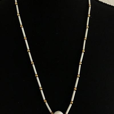 White Glass Tubes and White Glass Bead Gold Spacers Vintage